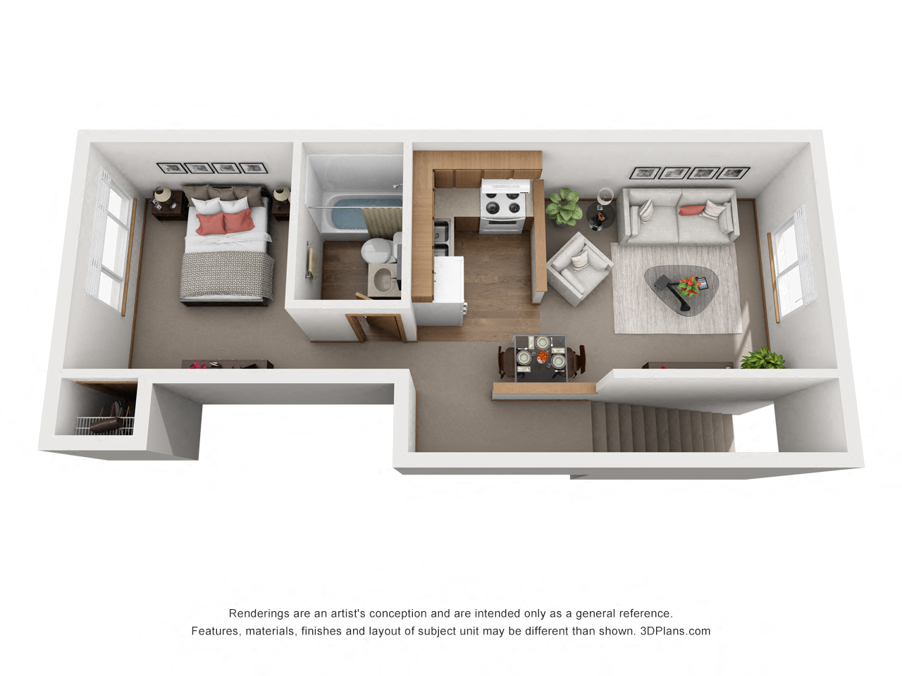 Floor plan for 1 bed, 1 bath, 486 sqft